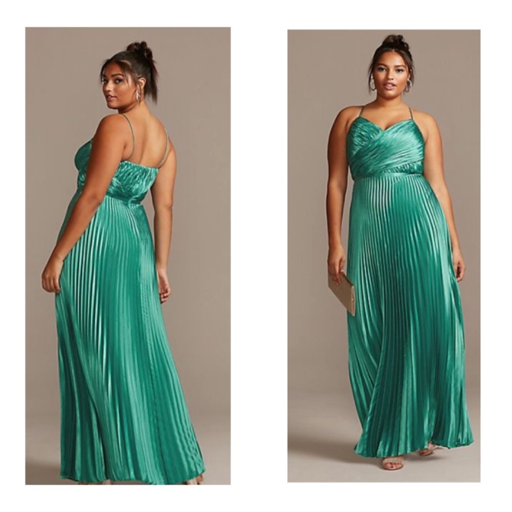 ACCORDION PLEAT SATIN A-LINE PLUS SIZE DRESS